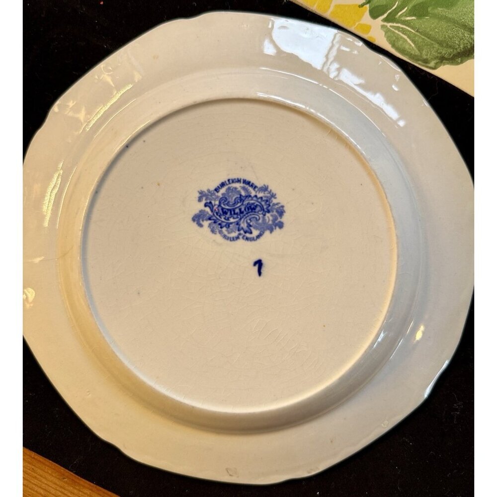 Vintage Burleigh Ware Willow Scalloped Gold Rimmed Bread Plate 7 - 1/2" Diameter - Picture 2 of 9